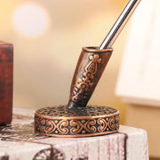 Vintage Feather Quill Pen Holder – European Style Metal Round Base Stand