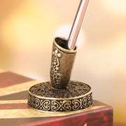Vintage Feather Quill Pen Holder – European Style Metal Round Base Stand