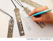 Kawaii Horse & Birdcage Hollow Metal Bookmark Ruler – 4 Pcs Student Gift Set
