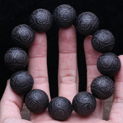 Genuine Natural Black Wooden Beads Tibetan Buddhist Tools 12 Beads Prayer Bracelet Beaded Men's Bracelet