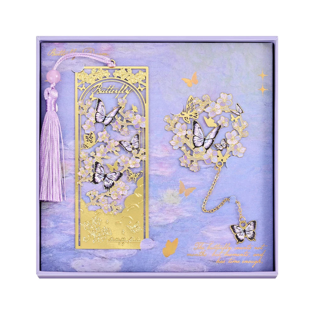 Butterfly Metal Bookmarks with Chain – 2 Pcs Vintage Golden Hollow Design