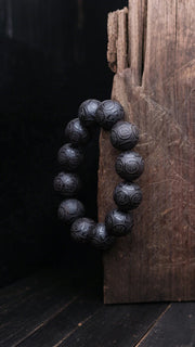 Genuine Natural Black Wooden Beads Tibetan Buddhist Tools 12 Beads Prayer Bracelet Beaded Men's Bracelet