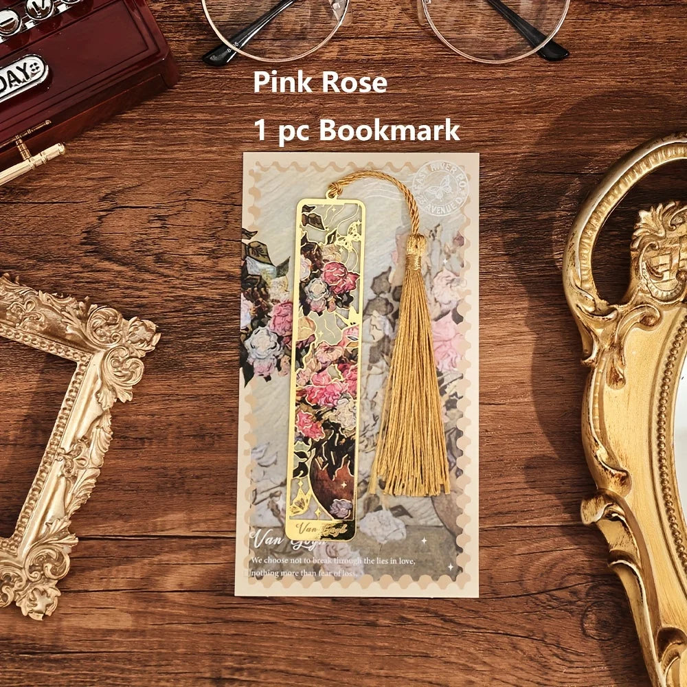 Retro Floral Metal Bookmark – Hollow Bronzing Design with Tassel