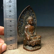3.5inch Buddhism Antique Bronze carved Sakyamuni Amitabha Tathagata Buddha Statue