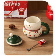 Cartoon Christmas Themed Ceramic Mug 400ml With Lid and Spoon Cute Holiday Drinking Cup For Christmas Gift