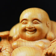 Miniature Laughing Buddha Maitreya Sculpture Wooden Mini Handmade Statue Woodcarving Buddha Statue Craft Gift