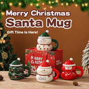Cartoon Christmas Themed Ceramic Mug 400ml With Lid and Spoon Cute Holiday Drinking Cup For Christmas Gift