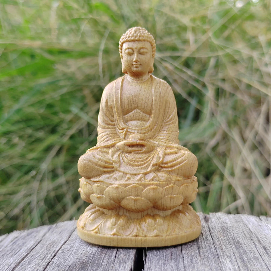 3.1 Inch Hand-Carved Wooden Buddha Statue Ornament, Oriental Aesthetics, Traditional Style, Suitable for Office Decoration, Desktop Decorations, Home Decoration, Living Room, Back-To-School Season Gift, Birthday Gift, Christm