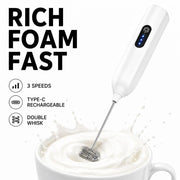 Rechargeable Electric Milk Frother – 3-Speed Handheld Whisk for Coffee & Latte