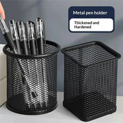 Black Metal Mesh Pen Holder – Square & Round Desktop Stationery Organizer