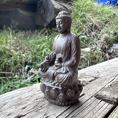 3.8 Inch Wooden Buddha Statue, Hand-Carved Ornament, Folk Style, Suitable for Home Decor, Tea Table Decoration, Desktop Ornament, Office, Bedroom, Centerpiece Decoration, Housewarming Gift