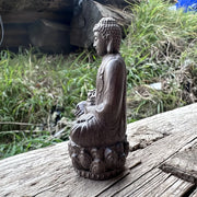 3.8 Inch Wooden Buddha Statue, Hand-Carved Ornament, Folk Style, Suitable for Home Decor, Tea Table Decoration, Desktop Ornament, Office, Bedroom, Centerpiece Decoration, Housewarming Gift