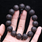 Genuine Natural Black Wooden Beads Tibetan Buddhist Tools 12 Beads Prayer Bracelet Beaded Men's Bracelet