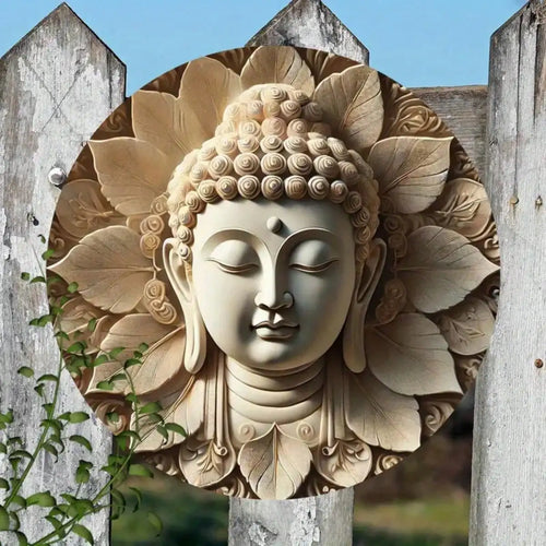 1Pc, 7.8inch X 7.8inch Round Wooden Printed Plaque with Buddha Head (Can Be Hung with String) - Indoor/Outdoor Decoration for Home, Bar, Garage, Cafe, Garden |   Perfect Buddhist Housewarming Gift, Room Decoration, Home Decor