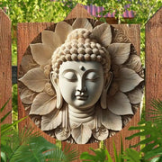 1Pc, 7.8inch X 7.8inch Round Wooden Printed Plaque with Buddha Head (Can Be Hung with String) - Indoor/Outdoor Decoration for Home, Bar, Garage, Cafe, Garden |   Perfect Buddhist Housewarming Gift, Room Decoration, Home Decor