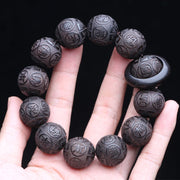 Genuine Natural Black Wooden Beads Tibetan Buddhist Tools 12 Beads Prayer Bracelet Beaded Men's Bracelet