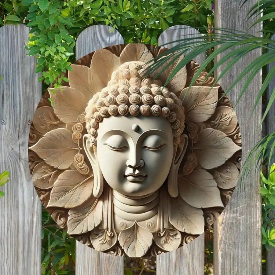 1Pc, 7.8inch X 7.8inch Round Wooden Printed Plaque with Buddha Head (Can Be Hung with String) - Indoor/Outdoor Decoration for Home, Bar, Garage, Cafe, Garden |   Perfect Buddhist Housewarming Gift, Room Decoration, Home Decor