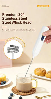 Rechargeable Electric Milk Frother – 3-Speed Handheld Whisk for Coffee & Latte