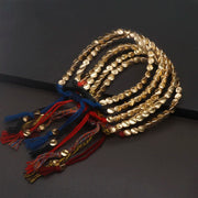 Buddhist Handmade Blue Lucky Thread Braided Bracelet Women Tibetan Copper Beads Bracelet For Men Couple Jewelry Pulseras QX-39