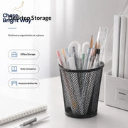 Black Metal Mesh Pen Holder – Square & Round Desktop Stationery Organizer