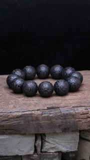 Genuine Natural Black Wooden Beads Tibetan Buddhist Tools 12 Beads Prayer Bracelet Beaded Men's Bracelet