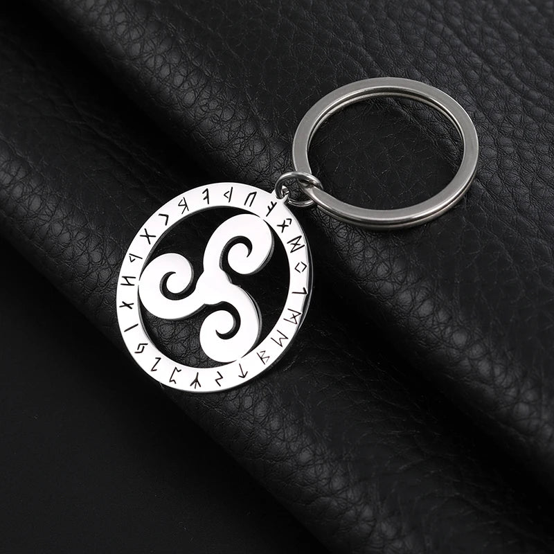 Viking Celtic Knot Trident Keychain – Hollow Stainless Steel Key Ring for Men
