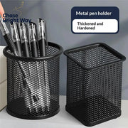 Black Metal Mesh Pen Holder – Square & Round Desktop Stationery Organizer