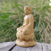 3.1 Inch Hand-Carved Wooden Buddha Statue Ornament, Oriental Aesthetics, Traditional Style, Suitable for Office Decoration, Desktop Decorations, Home Decoration, Living Room, Back-To-School Season Gift, Birthday Gift, Christm