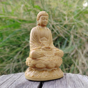 3.1 Inch Hand-Carved Wooden Buddha Statue Ornament, Oriental Aesthetics, Traditional Style, Suitable for Office Decoration, Desktop Decorations, Home Decoration, Living Room, Back-To-School Season Gift, Birthday Gift, Christm