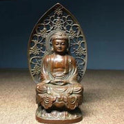 3.5inch Buddhism Antique Bronze carved Sakyamuni Amitabha Tathagata Buddha Statue