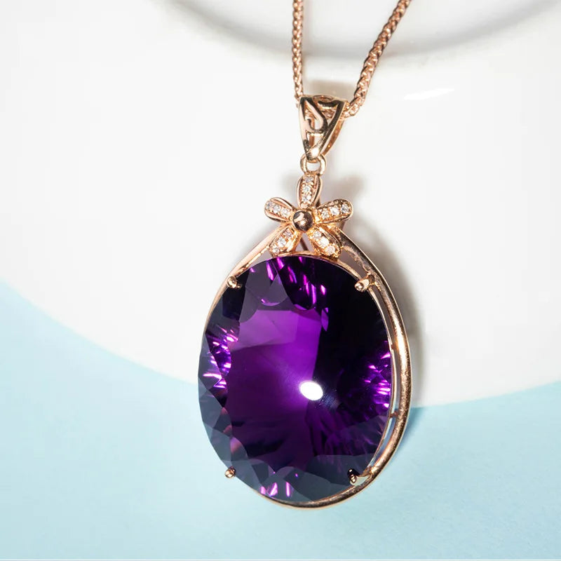 Natural Purple Amethyst Quartz Faceted Bead Pendant Silver 20x15mm Jewelry Healing Amethyst Necklace AAAAAA