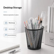 Black Metal Mesh Pen Holder – Square & Round Desktop Stationery Organizer