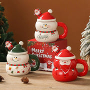 Cartoon Christmas Themed Ceramic Mug 400ml With Lid and Spoon Cute Holiday Drinking Cup For Christmas Gift