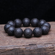 Genuine Natural Black Wooden Beads Tibetan Buddhist Tools 12 Beads Prayer Bracelet Beaded Men's Bracelet