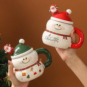 Cartoon Christmas Themed Ceramic Mug 400ml With Lid and Spoon Cute Holiday Drinking Cup For Christmas Gift
