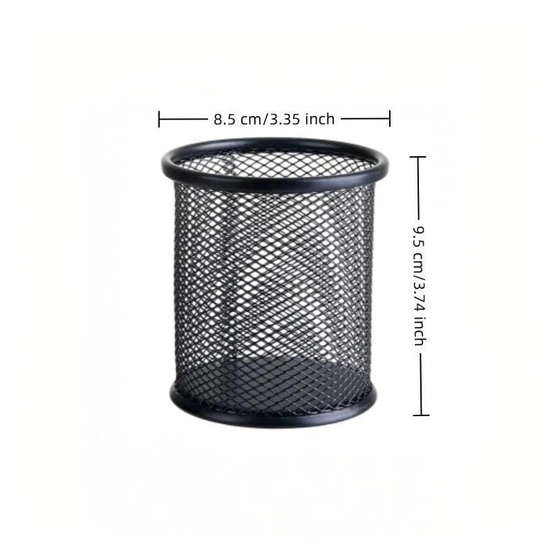 Black Metal Mesh Pen Holder – Square & Round Desktop Stationery Organizer