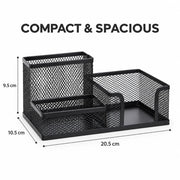 3-Compartment Metal Mesh Desk Organizer – Black Pen Holder with Storage Trays