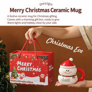 Cartoon Christmas Themed Ceramic Mug 400ml With Lid and Spoon Cute Holiday Drinking Cup For Christmas Gift