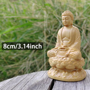 3.1 Inch Hand-Carved Wooden Buddha Statue Ornament, Oriental Aesthetics, Traditional Style, Suitable for Office Decoration, Desktop Decorations, Home Decoration, Living Room, Back-To-School Season Gift, Birthday Gift, Christm