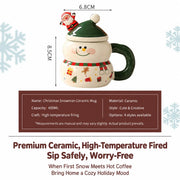 Cartoon Christmas Themed Ceramic Mug 400ml With Lid and Spoon Cute Holiday Drinking Cup For Christmas Gift