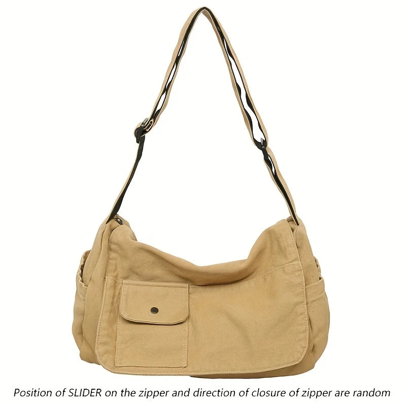 Canvas Crossbody Messenger Bag – Large Capacity Shoulder Book Bag