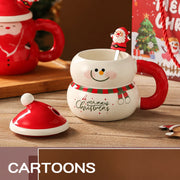 Cartoon Christmas Themed Ceramic Mug 400ml With Lid and Spoon Cute Holiday Drinking Cup For Christmas Gift