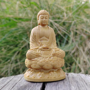 3.1 Inch Hand-Carved Wooden Buddha Statue Ornament, Oriental Aesthetics, Traditional Style, Suitable for Office Decoration, Desktop Decorations, Home Decoration, Living Room, Back-To-School Season Gift, Birthday Gift, Christm