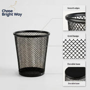 Black Metal Mesh Pen Holder – Square & Round Desktop Stationery Organizer