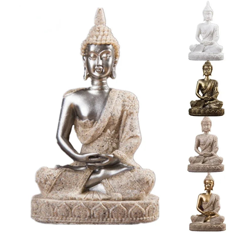 11cm Nature Sandstone India Buddha Statue Fengshui Sitting Buddha Sculpture Figurines Vintage Home Decor Use for Aquarium